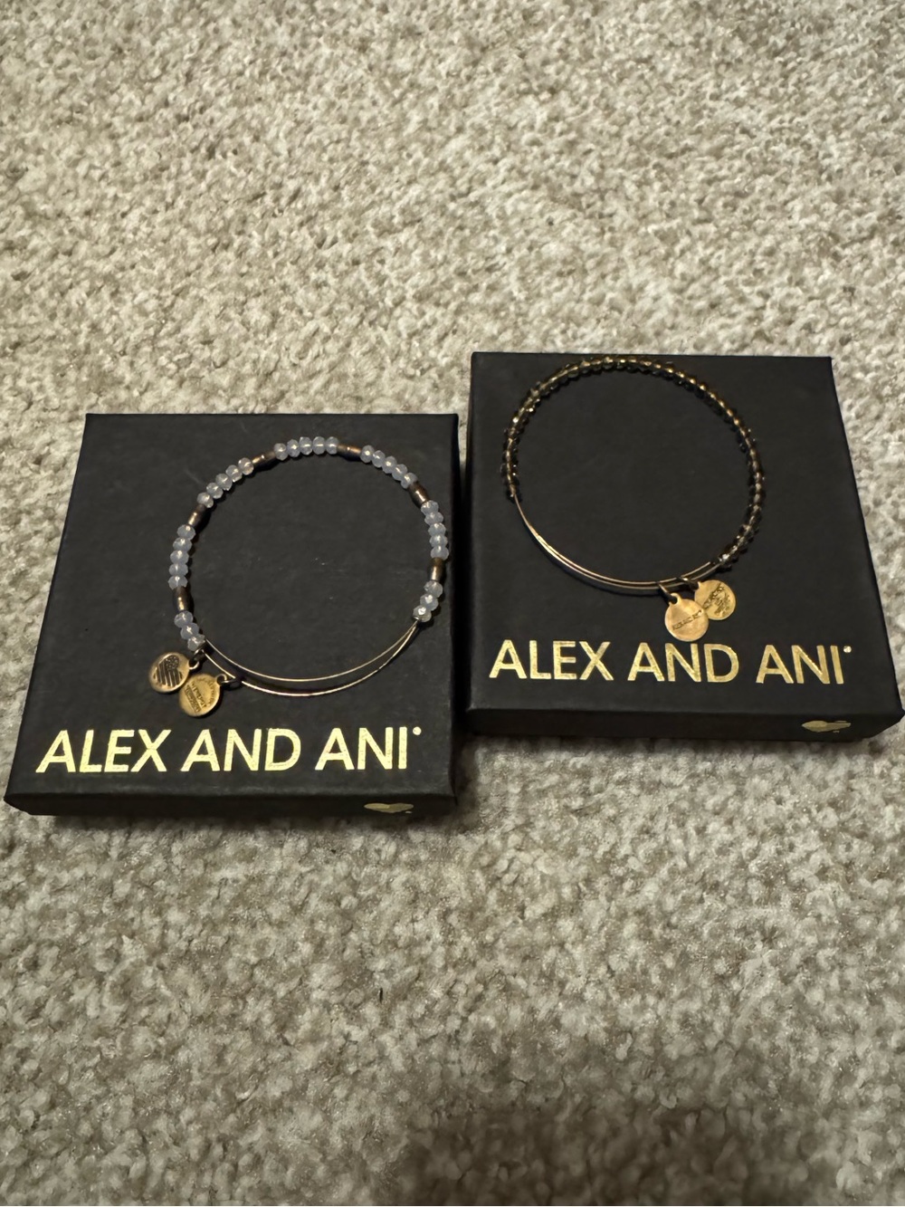 Alex and Ani Gold and Gray Beaded Bracelet Duo